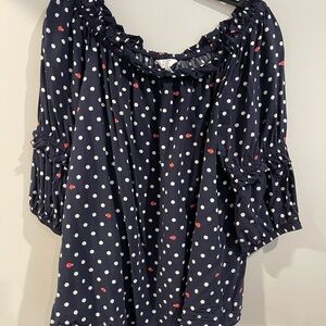 Crown & Ivy Navy Polka Dot Blouse with Red Lady Bugs